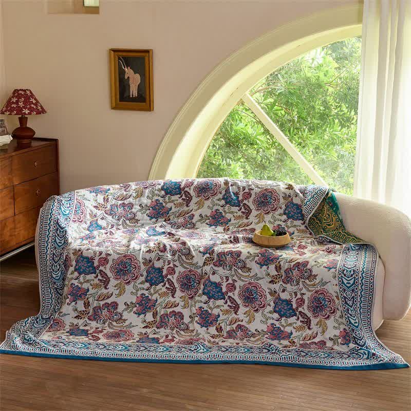 Vintage Bohemian Floral Cotton Quilt Blanket - image 7