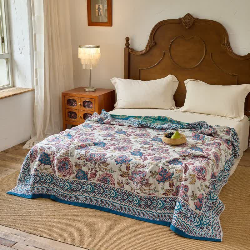 Vintage Bohemian Floral Cotton Quilt Blanket - image 1