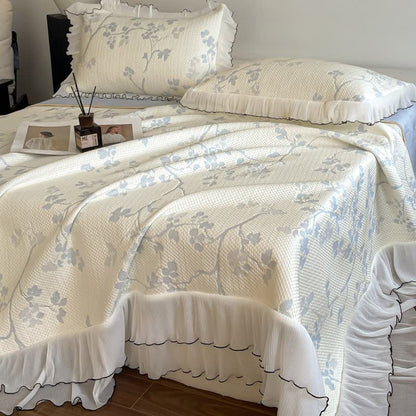 Ruffled Floral & Branch Bedspread Set - Light Blue - Queen - image 6
