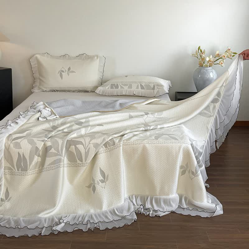 Ruffled Gray Leaf Jacquard Bedspread Set - image 3