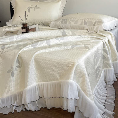 Ruffled Gray Leaf Jacquard Bedspread Set - image 6