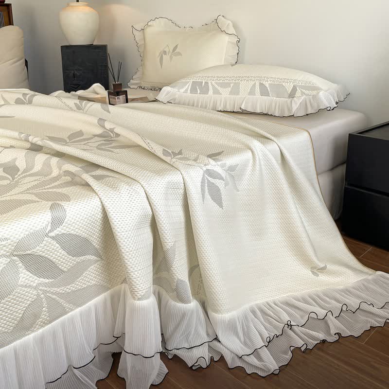 Ruffled Gray Leaf Jacquard Bedspread Set - image 2