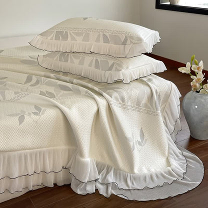 Ruffled Gray Leaf Jacquard Bedspread Set - image 1