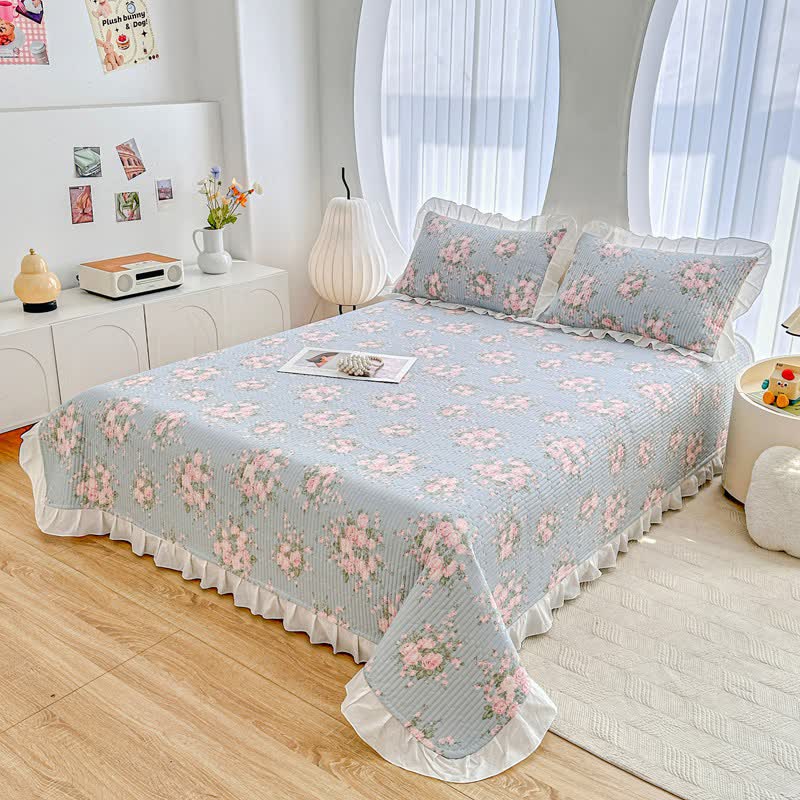 Ruffled Pink Rose Twill Cotton Coverlet - image 2