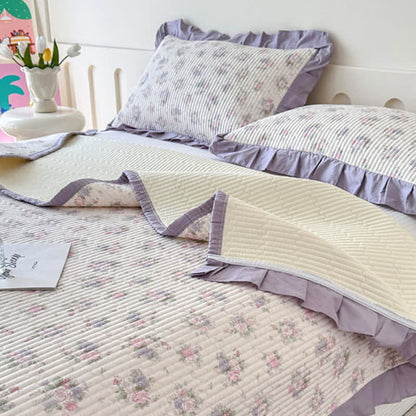 Violet Ruffle Floral Cotton Coverlet - image 3