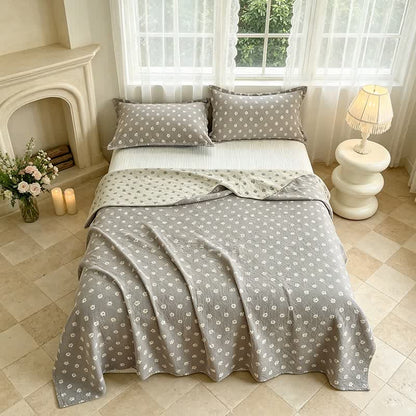 Gray Floral Jacquard Cotton Quilt - 2PCS Pillowcases - 19" x 29" - image 0