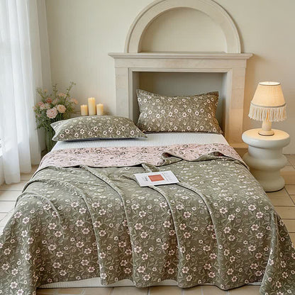 Reversible Rustic Flower Jacquard Cotton Quilt - Green - 2PCS Pillowcases - 19" x 29" - image 0