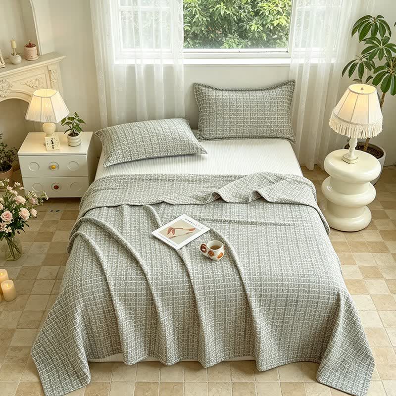 Modern Geometric Pattern Jacquard Cotton Quilt - Gray - 2PCS Pillowcases - 19" x 29" - image 8