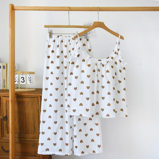 Ruffled Heart Cotton Gauze Cami Pajamas - White - XL - image 0