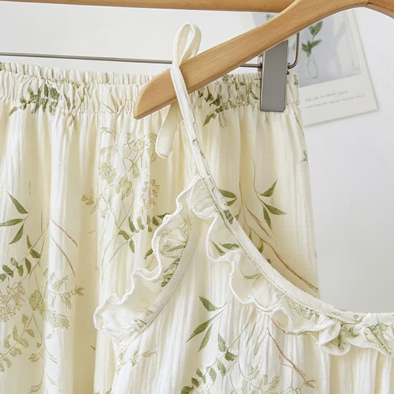 Ruffled Botanical Leaf Cotton Cami Pajamas - image 3
