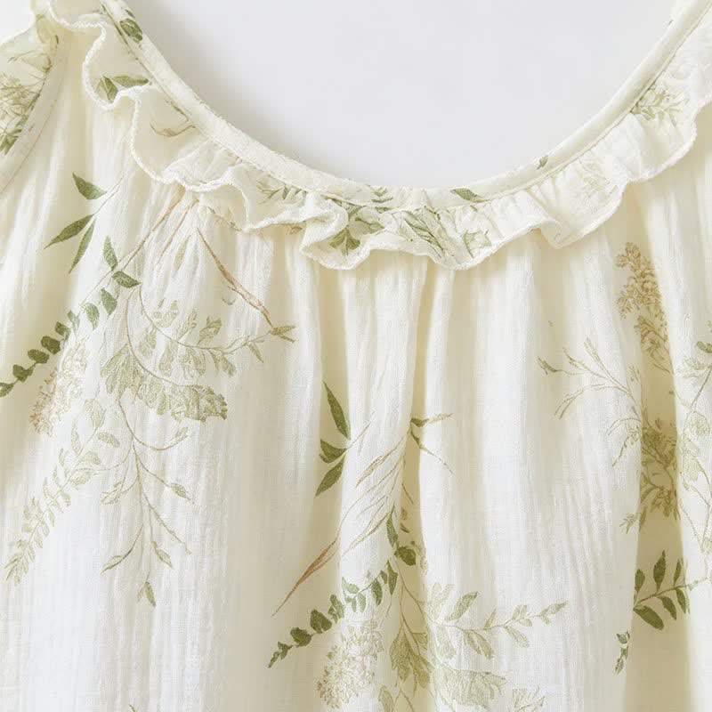 Ruffled Botanical Leaf Cotton Cami Pajamas - image 4
