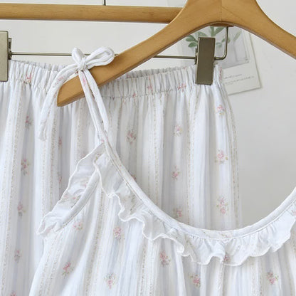 Ruffled Striped Floral Cotton Cami Pajamas - image 4