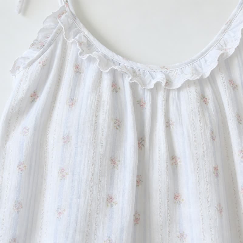 Ruffled Striped Floral Cotton Cami Pajamas - image 3