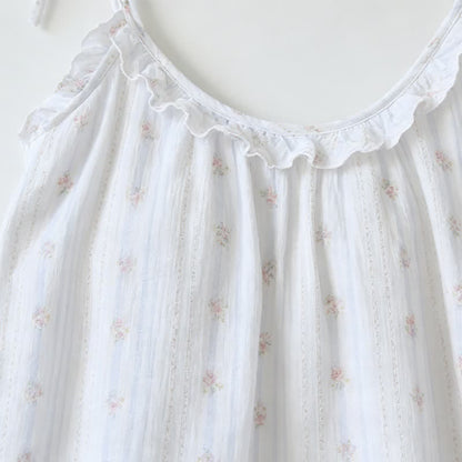 Ruffled Striped Floral Cotton Cami Pajamas - image 3