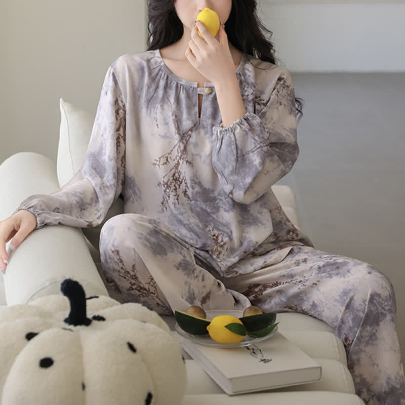 Oriental Branch Long Sleeve Pajama Set - image 1