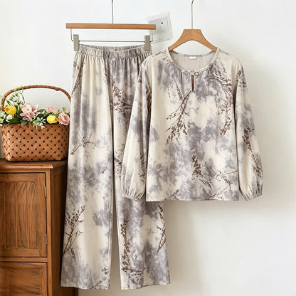 Oriental Branch Long Sleeve Pajama Set - Gray - XXL - image 0