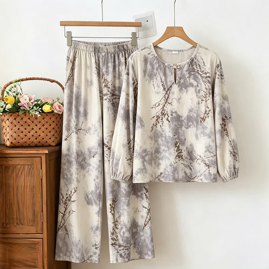 Oriental Branch Long Sleeve Pajama Set - Gray - XXL - image 0