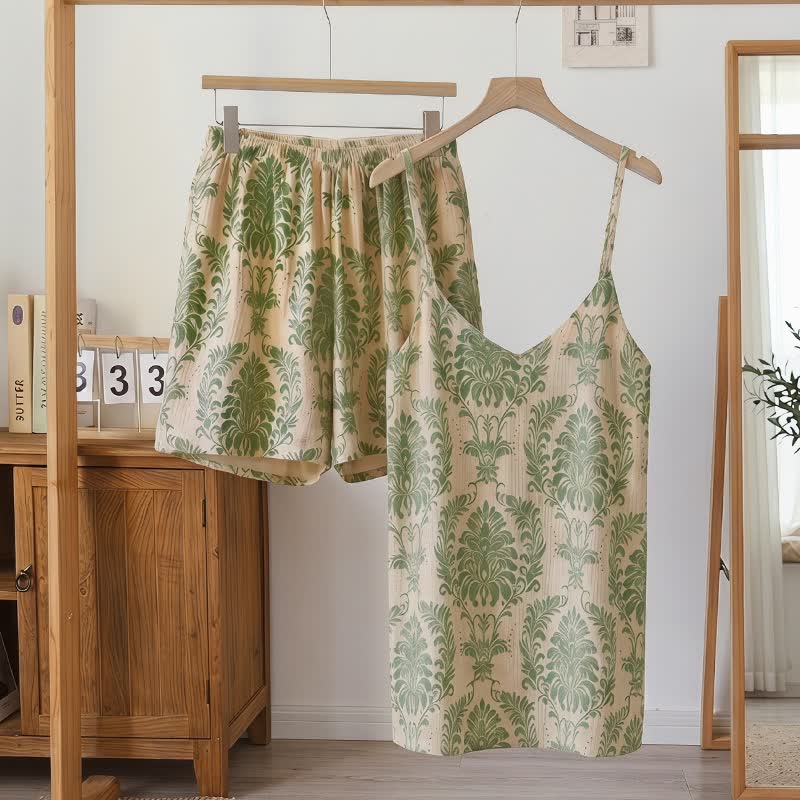 Vintage Green Patterm Sleeveless Women's Pajamas - Green - 3XL - image 0