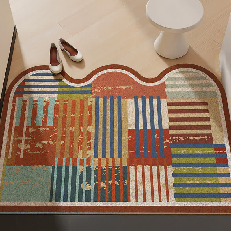 Retro Patchwork Wave Edge Rug - Chocolate - 31'' × 47'' - image 0