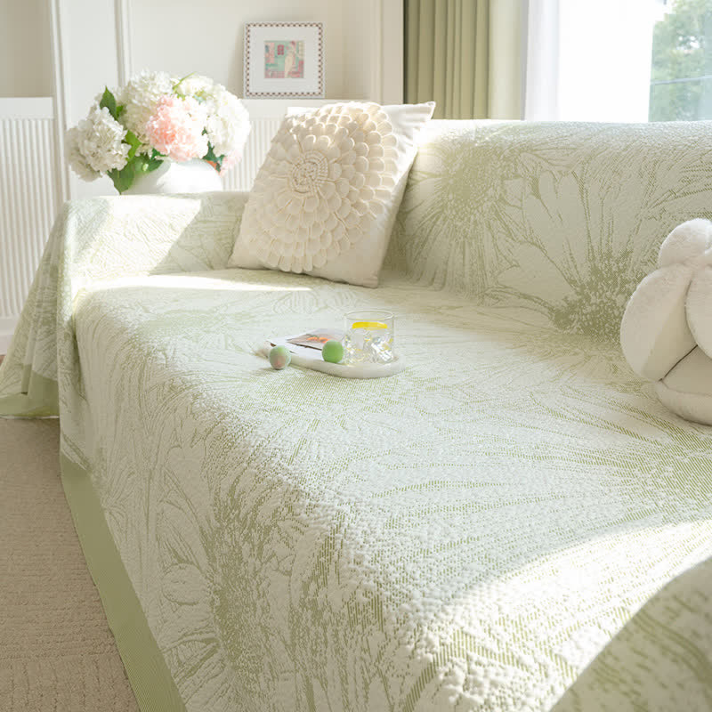 Artistic Sunflower Chenille Sofa Throw Blanket - Green - 71" x 134" - image 0