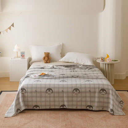 Penguin & Plaid Cotton Gauze Quilt - Gray - Queen - image 0