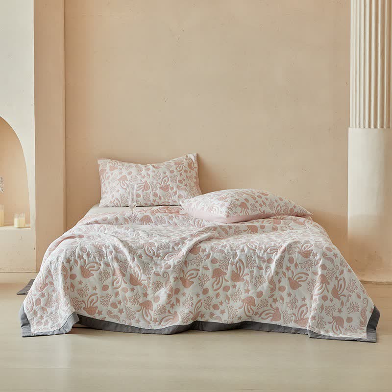 Pink Ocean Life Reversible Quilt Set - image 1
