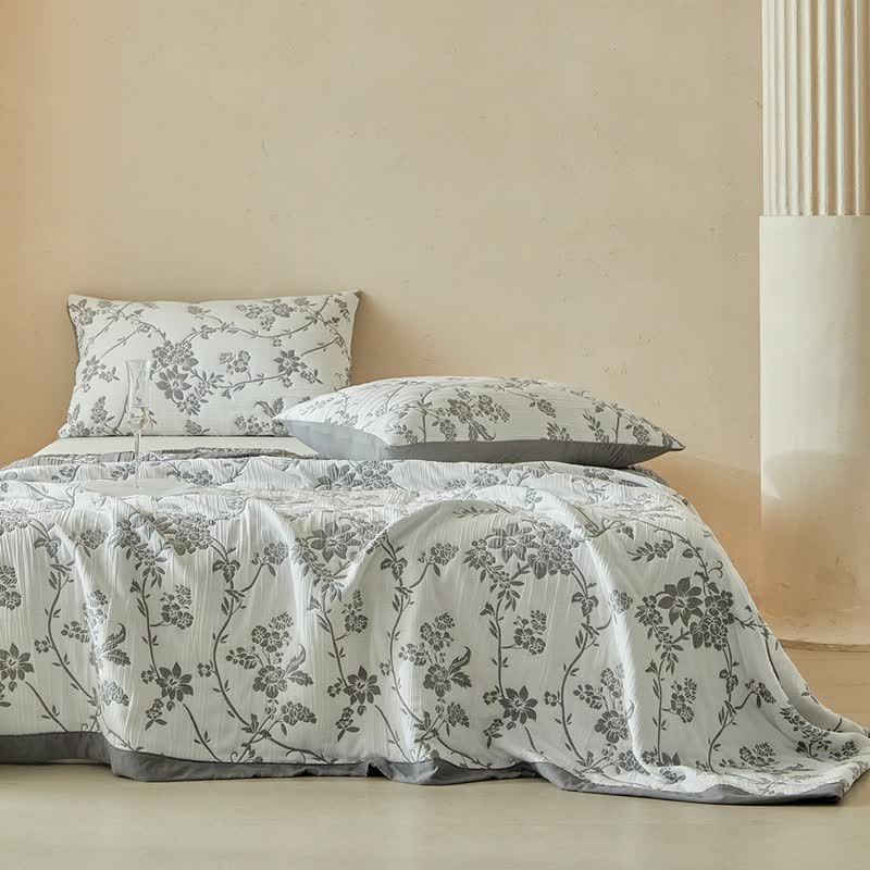 Branch & Floral Reversible Quilt Set - image 2