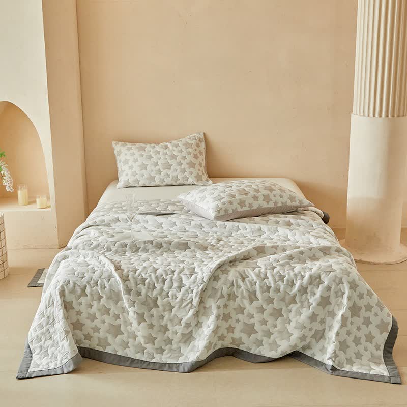 Neutral Star Pattern Reversible Quilt Set - image 2
