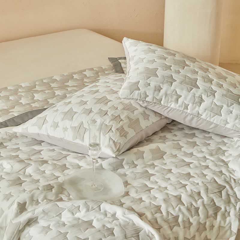 Neutral Star Pattern Reversible Quilt Set - image 17