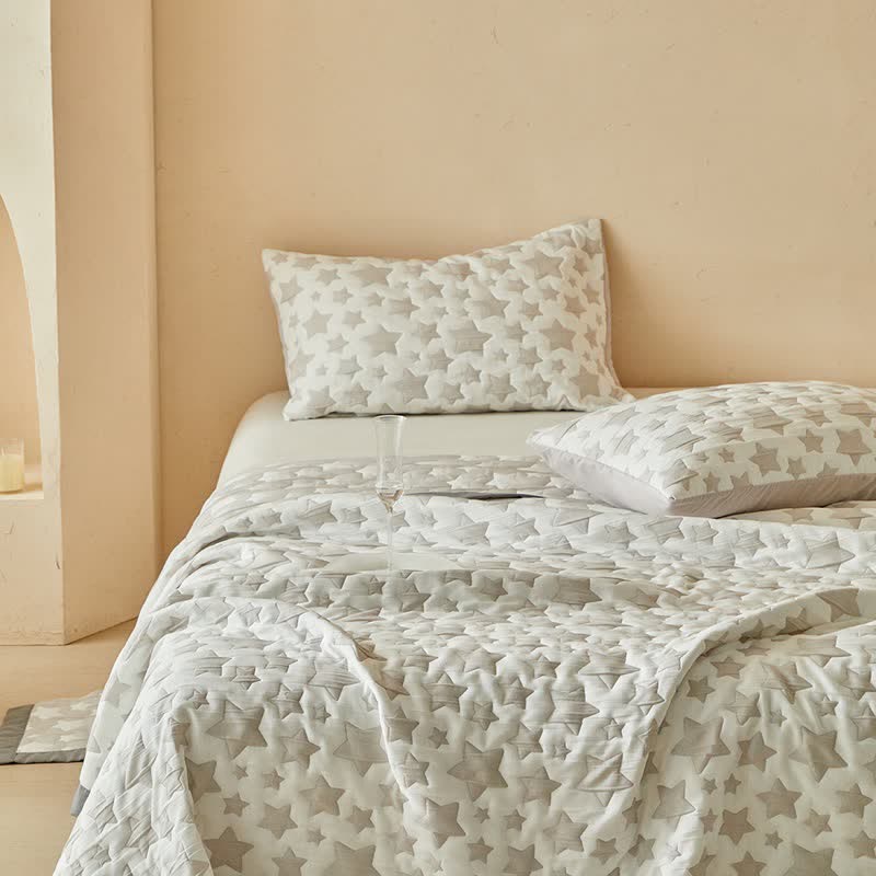 Neutral Star Pattern Reversible Quilt Set - image 14
