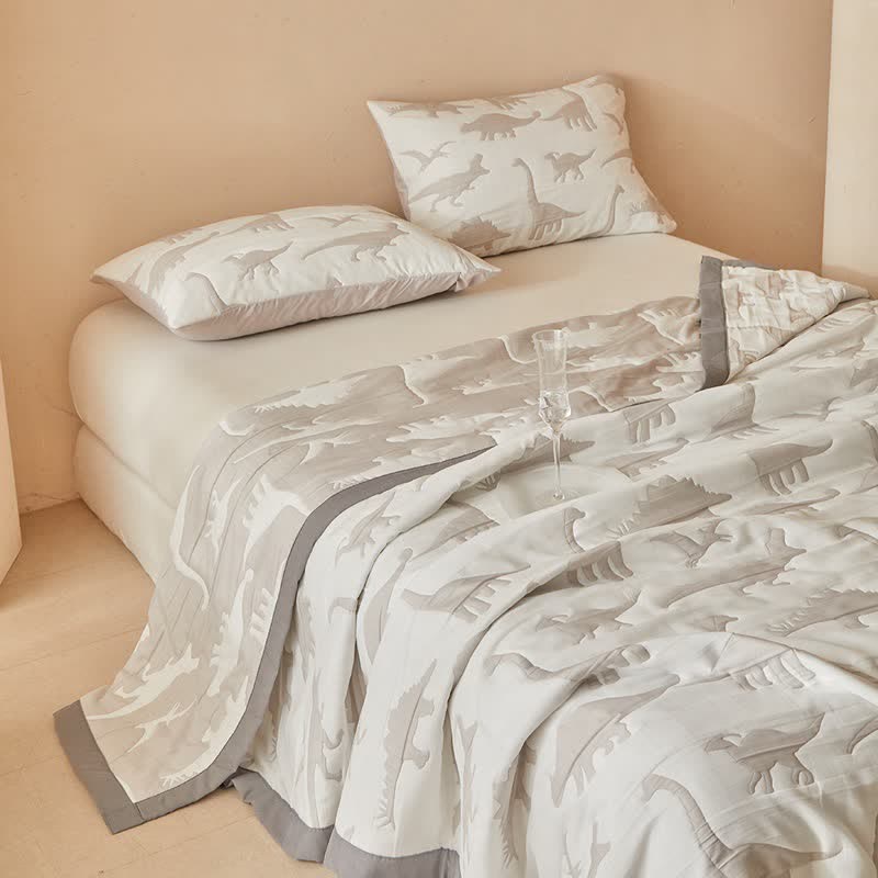 Neutral Dinosaur Print Reversible Quilt - image 9