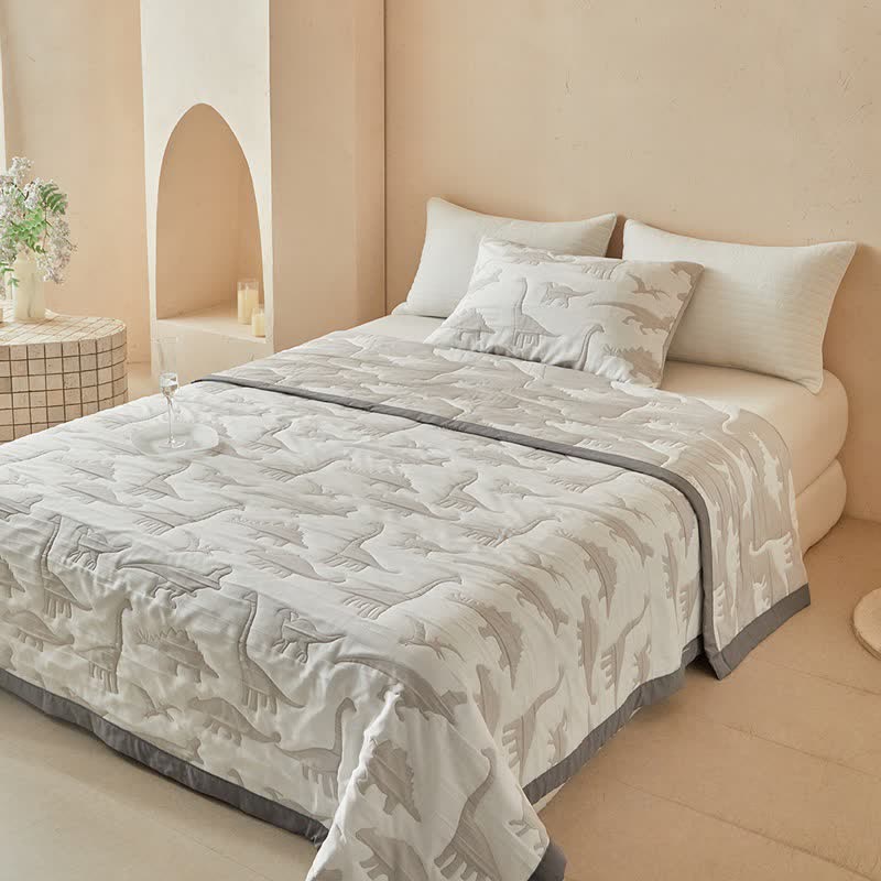 Neutral Dinosaur Print Reversible Quilt - image 5