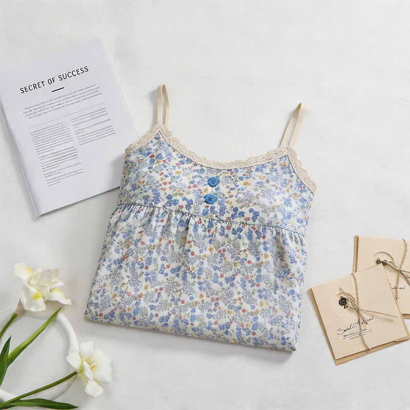 Blue Floral Sleeveless Ruffle Nightdress - image 1