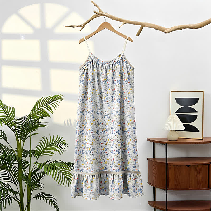 Blue Floral Sleeveless Ruffle Nightdress - image 4