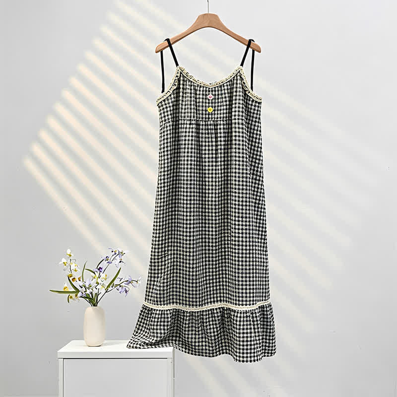 Black White Gingham Ruffle Nightdress - image 3