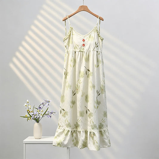 Botanical Floral Ruffle Sleeveless Loungewear Dress - White - XXL - image 0
