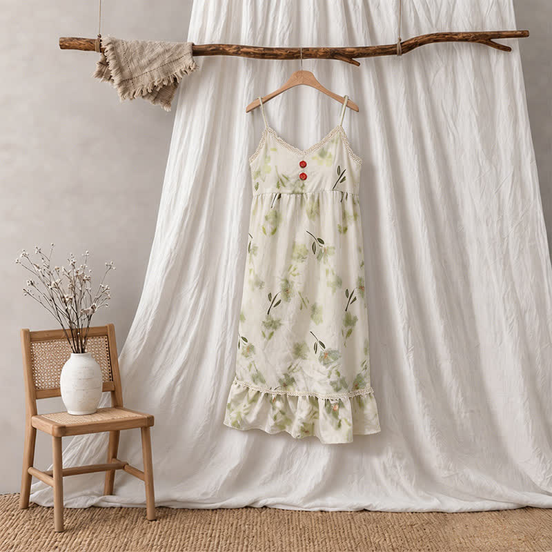 Botanical Floral Ruffle Sleeveless Loungewear Dress - image 5
