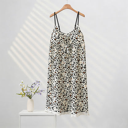 Leopard Print Tassel House Dress - Coffee - XXL - image 0