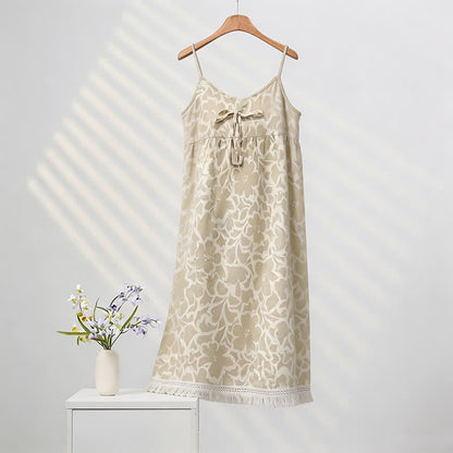 Cream Floral Tassel Sleep Dress - Beige - 2XL - image 0