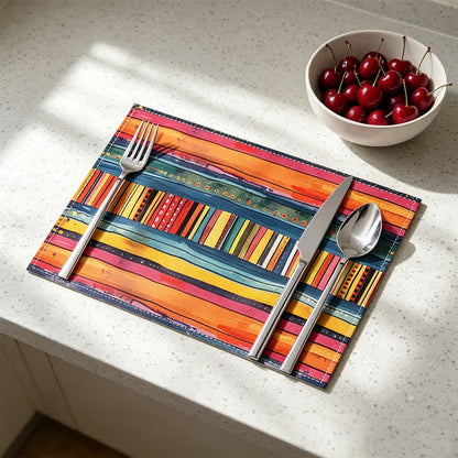 Colorful Striped Bohemian Linen Placemat - Colorful - 12" × 18" - 8PCS - image 0