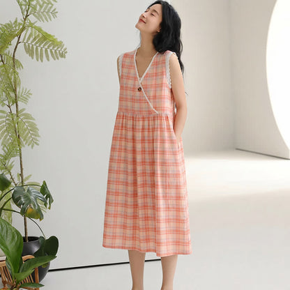 Rainbow Plaid Double Gauze Lace Trim NightDress - image 5