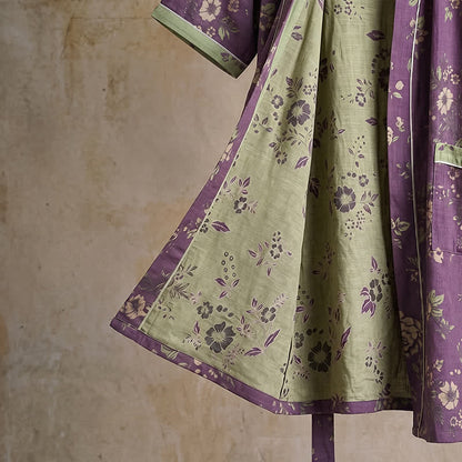 Cotton Vintage Purple Floral Kimono Robe - image 6