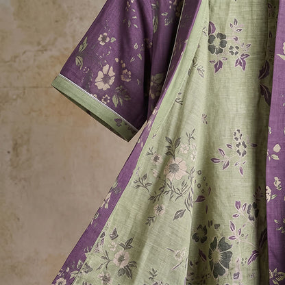 Cotton Vintage Purple Floral Kimono Robe - image 5