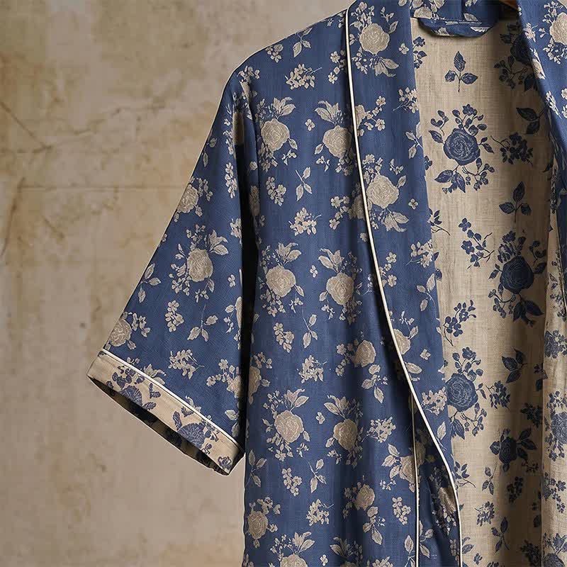 Indigo Blue Vintage Floral Kimono Robe - image 5