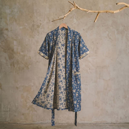 Indigo Blue Vintage Floral Kimono Robe - XL - image 0