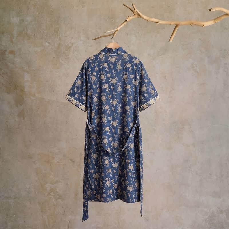 Indigo Blue Vintage Floral Kimono Robe - image 2