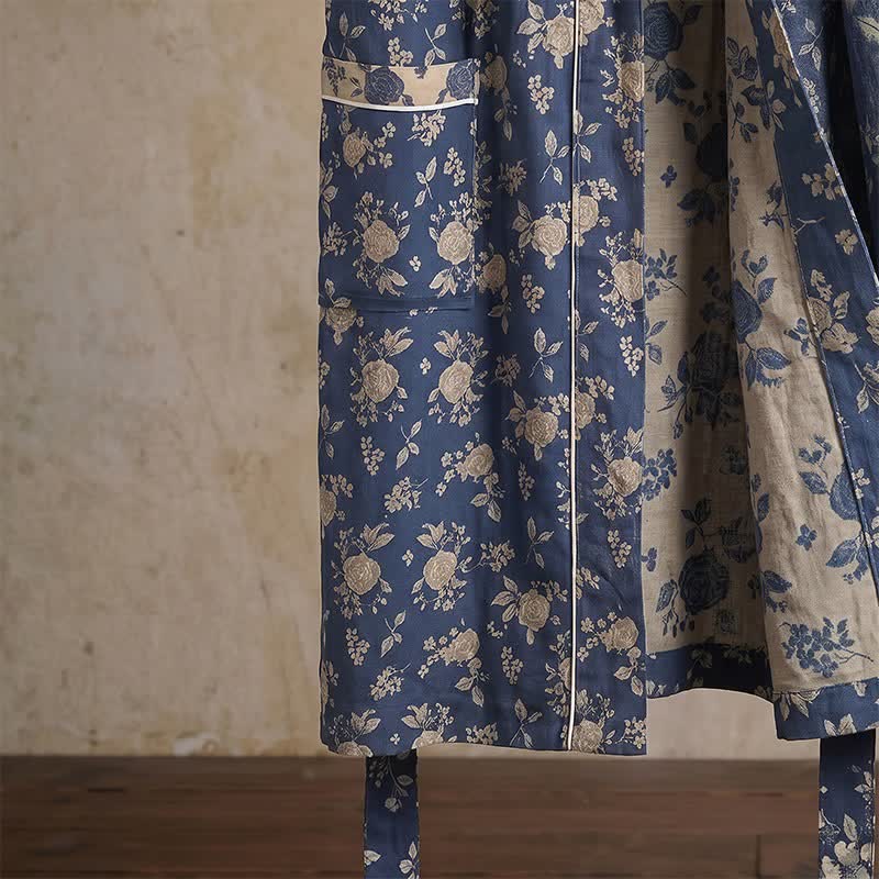 Indigo Blue Vintage Floral Kimono Robe - image 6