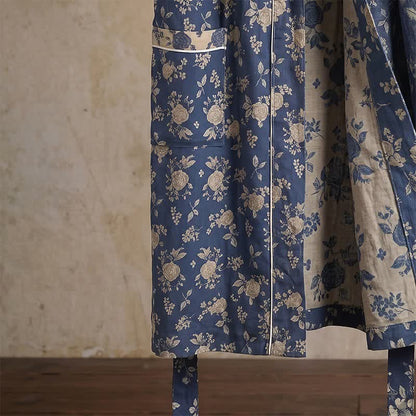 Indigo Blue Vintage Floral Kimono Robe - image 6
