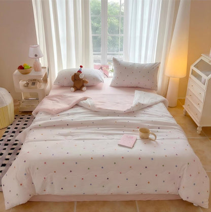 Rainbow Polka Dot Washed Cotton Bedding Set - Colorful - Queen - Bedding Set - image 0