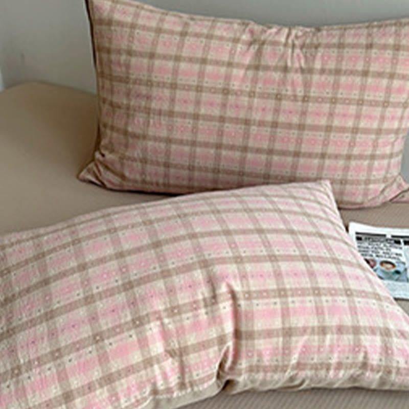 Soft Pink Gingham Cotton Bedding Set - image 3